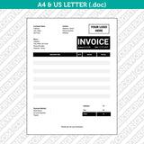Invoice Template Word - Printable Bill Receipt | A4 & US Letter