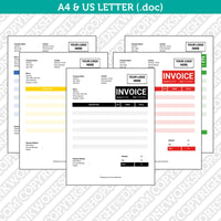 Invoice Template Word - Printable Bill Receipt | A4 & US Letter