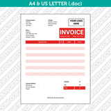 Invoice Template Word - Printable Bill Receipt | A4 & US Letter