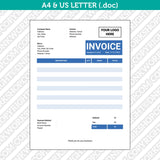 Invoice Template Word - Printable Bill Receipt | A4 & US Letter