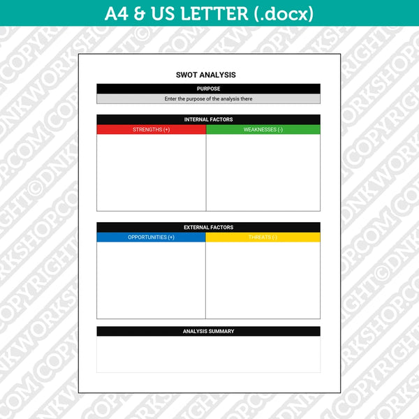 Editable SWOT ANALYSIS Template Microsoft Word | A4 & US Letter