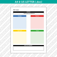 Editable SWOT ANALYSIS Template Printable Word | A4 & US Letter.