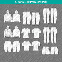 Essentials Set Hoodie Joggers Shorts Legging Sportswear Activewear Bundle SVG Sketch Fashion CAD Technical Flat Cut File PDF Vector Cricut