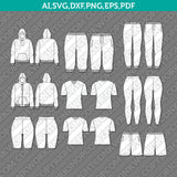 Essentials Set Hoodie Joggers Shorts Legging Sportswear Activewear Bundle SVG Sketch Fashion CAD Technical Flat Cut File PDF Vector Cricut