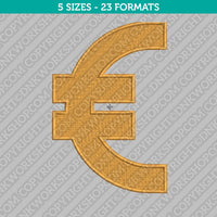 Euro Symbol Currency Sign Embroidery Design - 5 Sizes - INSTANT DOWNLOAD