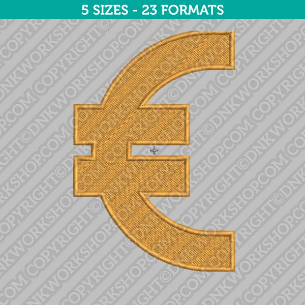 Euro Symbol Currency Sign Embroidery Design - 5 Sizes - INSTANT DOWNLOAD