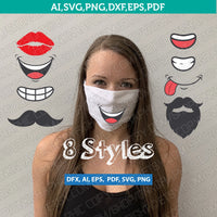 Funny Face Mask Quarantine mask SVG Silhouette Cameo Cricut Laser Cut File Vector Png Eps Dxf