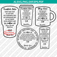 Fillable Editable PDF Tumbler Care Instructions Card Pack Printable PDF SVG Silhouette Cameo Cricut Cut File Vector Png Eps Dxf