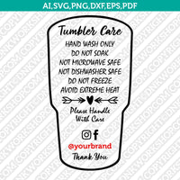 Fillable Editable PDF Tumbler Care Instructions Card Pack Printable PDF SVG Silhouette Cameo Cricut Cut File Vector Png Eps Dxf