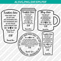 Fillable Editable PDF Tumbler Care Instructions Card Pack Printable PDF SVG Silhouette Cameo Cricut Cut File Vector Png Eps Dxf