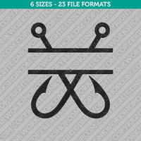 Fish Hook Split Monogram Frame Embroidery Design - 6 Sizes - INSTANT DOWNLOAD