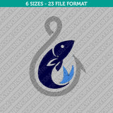 Fishing Hook with Fish Embroidery Design  - 6 Sizes - INSTANT DOWNLOAD