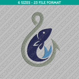 Fishing Hook with Fish Embroidery Design  - 6 Sizes - INSTANT DOWNLOAD