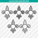 Fleur de lis Monogram Frame SVG Cut File Vector Cricut Silhouette Cameo Clipart Png Dxf Eps
