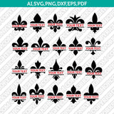 Fleur de lis Split Monogram Frame SVG Cut File Vector Cricut Clipart Png Dxf Eps