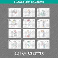 Flower Calendar 2024 Printable PDF | 5x7 | A4 | US Letter - Sunday Monday