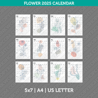 Flower Calendar 2025 Printable PDF | A4 & US Letter - Sunday Monday