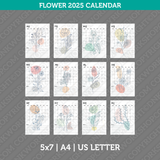 Flower Calendar 2025 Printable PDF | A4 & US Letter - Sunday Monday