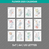 Flower Calendar 2025 Printable PDF | A4 & US Letter - Sunday Monday