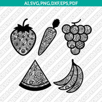 Fruits Grape Strawberry Banana Watermelon Carrot Zentangle SVG Laser Cut File Vector Cricut Silhouette Cameo Clipart Png Dxf Eps