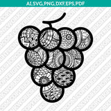 Fruits Grape Strawberry Banana Watermelon Carrot Zentangle SVG Laser Cut File Vector Cricut Silhouette Cameo Clipart Png Dxf Eps