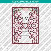 Gate Fold Heart Wedding Invitation Template Quinceanera Christening Envelope Silhouette Cameo Cricut SVG Clipart Png Eps Dxf Laser Cut File