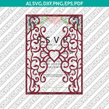 Gate Fold Heart Wedding Invitation Template Quinceanera Christening Envelope Silhouette Cameo Cricut SVG Clipart Png Eps Dxf Laser Cut File