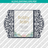 Gate Fold SVG Wedding Invitation Template Quinceanera Christening Envelope Cutting File Silhouette Cameo Cricut SVG Clipart Png Eps Dxf Laser Cut File