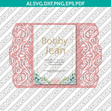 Gate Fold Wedding Invitation Template Quinceanera Christening Envelope Silhouette Cameo Cricut SVG Clipart Png Eps Dxf Laser Cut File
