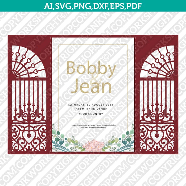 Gate Fold Wedding Invitation Template Quinceanera Christening SVG Laser Cut File Vector Cricut Silhouette Cameo Clipart Png Dxf Eps