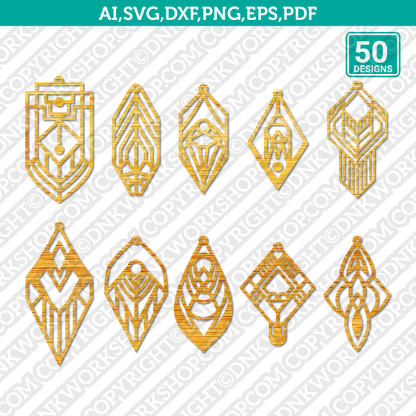 Geometric Earring Template Laser Cut File Vector Clipart SVG Png Dxf Pdf Eps