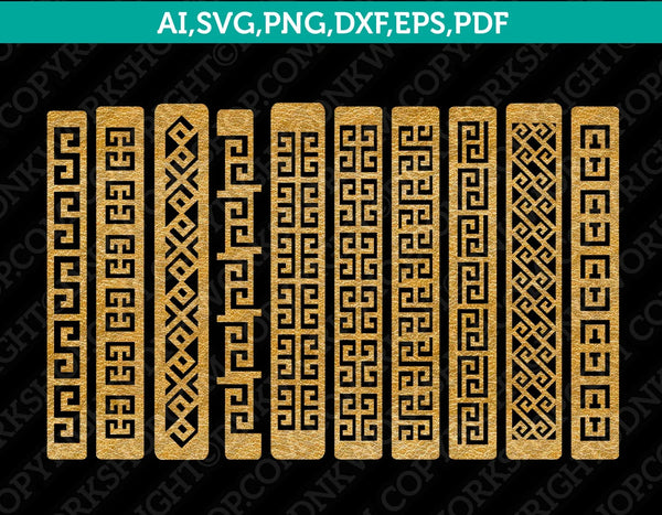 Greek Versace Leather Cuff Bracelet Template SVG DXF Laser Cut File Cricut Vector PNG