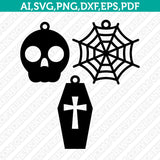 Halloween Bat Coffin Ghost Pumpkin Skull Spiderweb Earring Template SVG Silhouette Cameo Vector Cricut Laser Cut File Png Eps Dxf