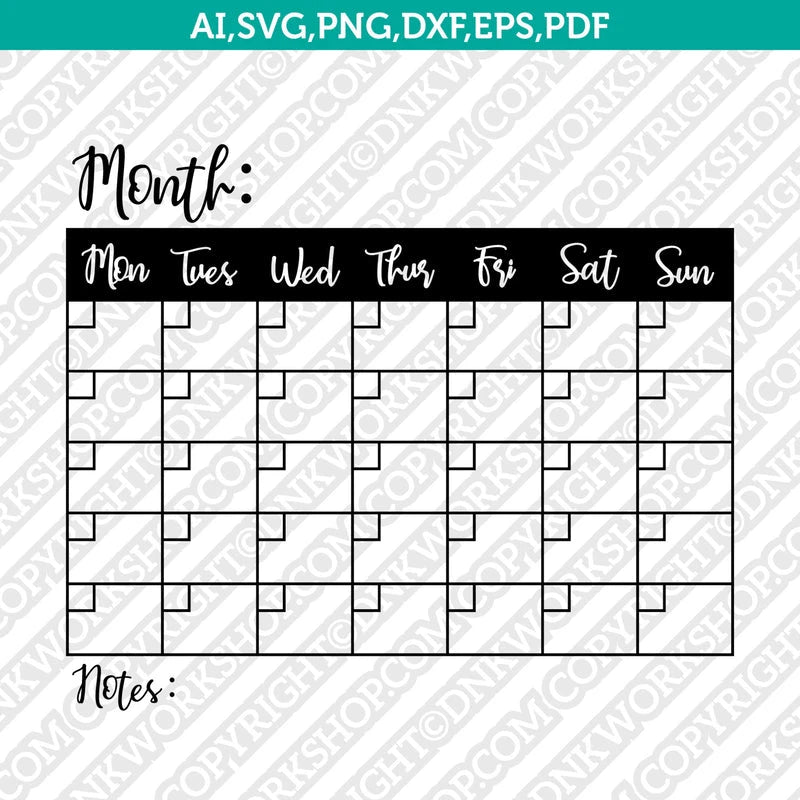Hand Drawn Monthly Calendar Svg Reusable Calendar Cricut Cut File ...