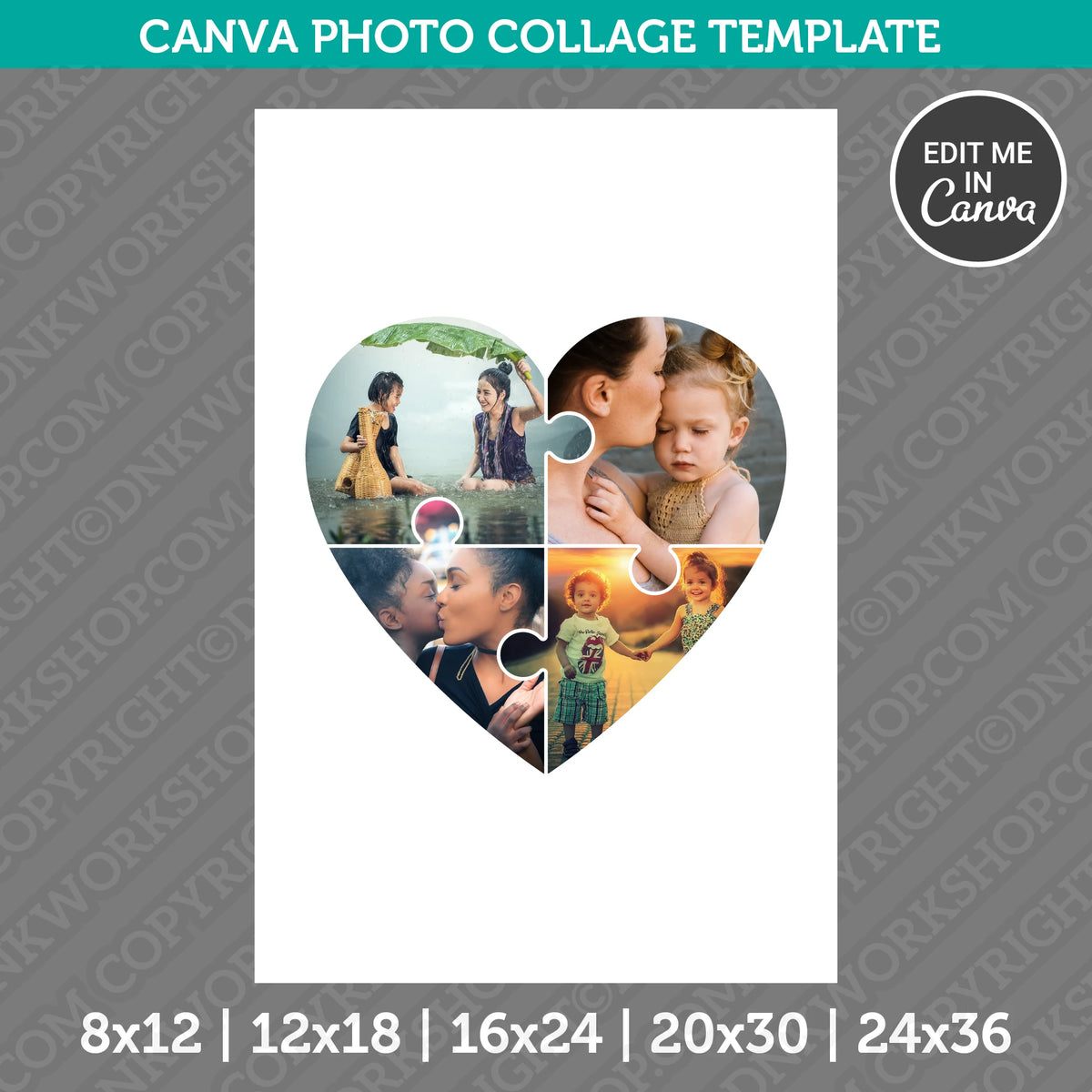 Heart Jigsaw Puzzle Photo Collage Template Canva PDF – DNKWorkshop