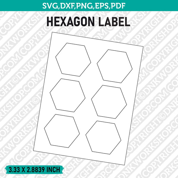 3.33 x 2.8839 Inch Hexagon Label Template SVG Cut File Vector Cricut Clipart Png Dxf Eps