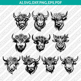 Highland Cow Flower Head SVG Mascot Cut File Cricut Clipart Silhouette Png