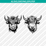 Highland Cow Flower Head SVG Mascot Cut File Cricut Clipart Silhouette Png