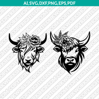 Highland Cow Flower Head SVG Mascot Cut File Cricut Clipart Silhouette Png