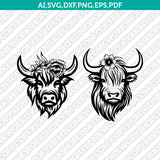 Highland Cow Flower Head SVG Mascot Cut File Cricut Clipart Silhouette Png