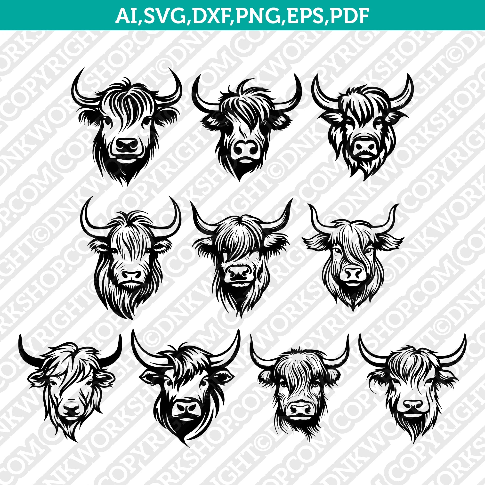 Highland Cow Head SVG Mascot Cut File Cricut Clipart Silhouette Png –  DNKWorkshop, image size:2000x2000