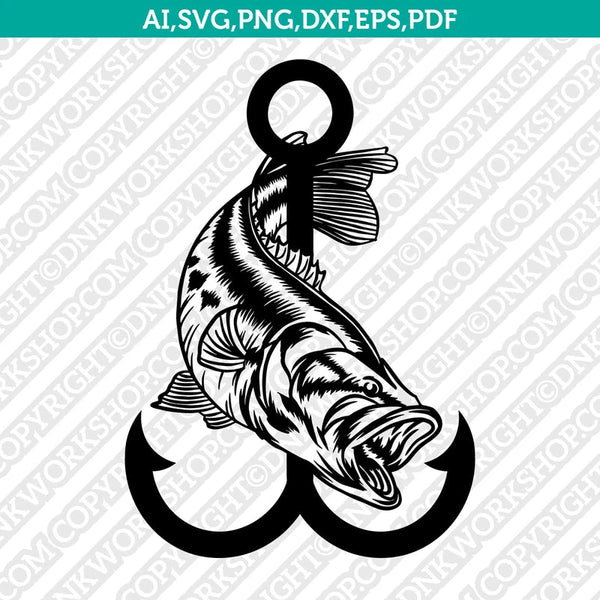 bass fish hook svg Jumping Fishing Cut File Vector Cricut Clipart DNKWorkshop Crossed Fish Hooks SVG: Bass