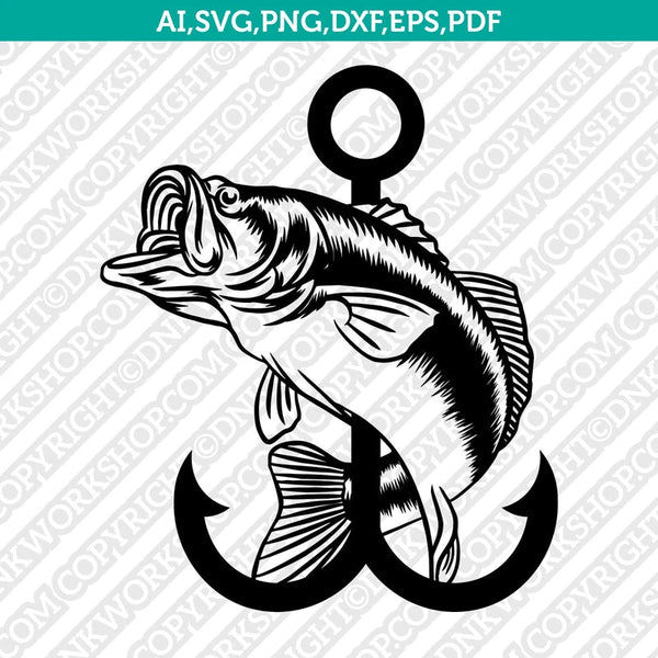 Jumping Bass Fish and Hook Fishing SVG Cut File Vector Cricut Clipart – DNKWorkshop