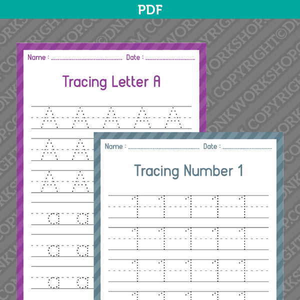 Letters and Numbers Tracing Worksheets for Kindergarten