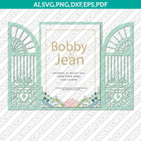 Lace Gate Fold Wedding Invitation Template Quinceanera Christening SVG Laser Cut File Vector Cricut Silhouette Cameo Clipart Png Dxf Eps