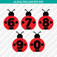 Ladybug Numbers SVG Vector Silhouette Cameo Cricut Cut File Clipart Png Dxf Eps
