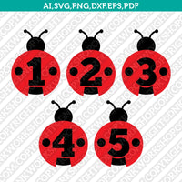 Ladybug Numbers SVG Vector Silhouette Cameo Cricut Cut File Clipart Png Dxf Eps