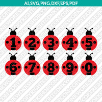 Ladybug Numbers SVG Vector Silhouette Cameo Cricut Cut File Clipart Png Dxf Eps