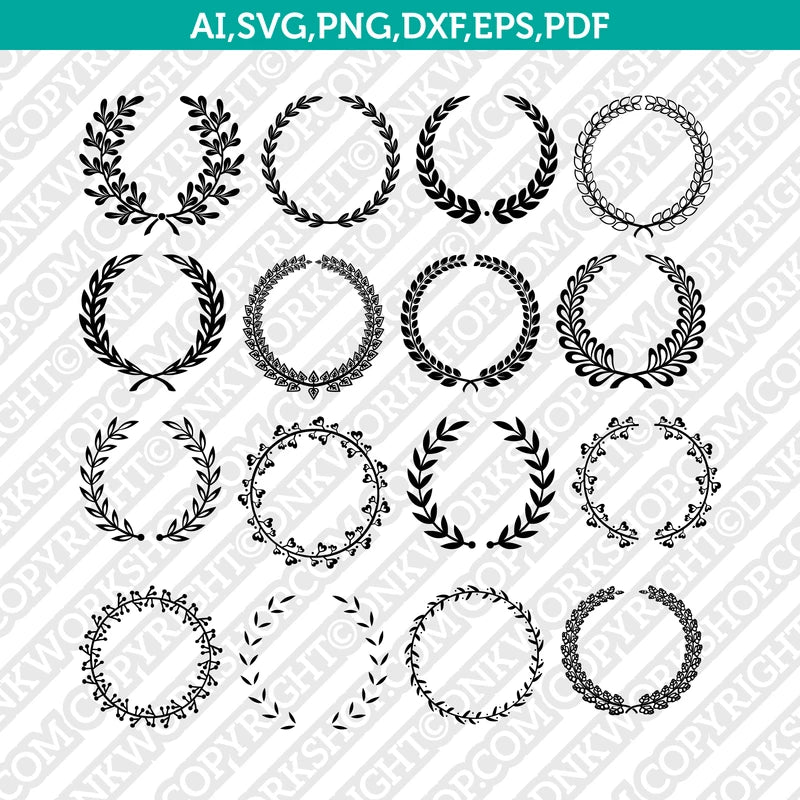 Laurel Wreath Round Circle Monogram Frame¬ SVG Vector Cricut Cut File ...