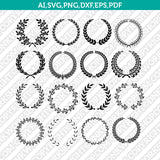 Laurel Wreath Round Circle Monogram Frame¬ SVG Vector Silhouette Cameo Cricut Cut File Clipart Png Dxf Eps